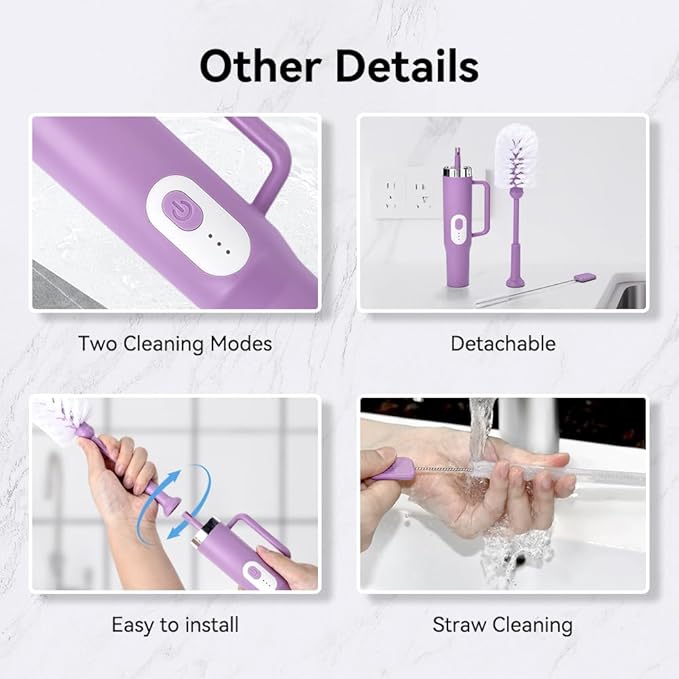 Electric Bottle Brush Cleaner with Straw Brush, 2 in 1 Long Handle Bottle Cleaning Brush for Stanley Cups, Sports Bottles, Baby Bottles, Mugs, Tumblers and Straws