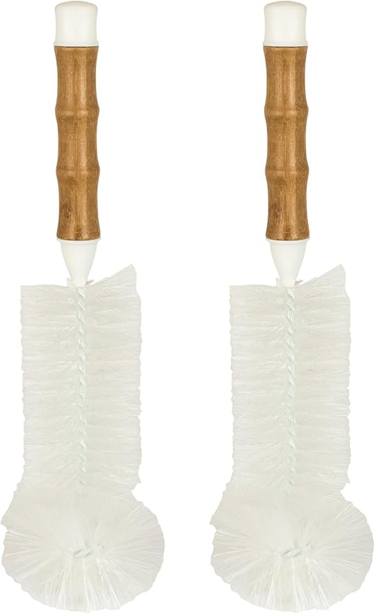 HIC Kitchen Water Bottle Brush, Natural Bamboo with Non-Scratch Bristles, Set of 2