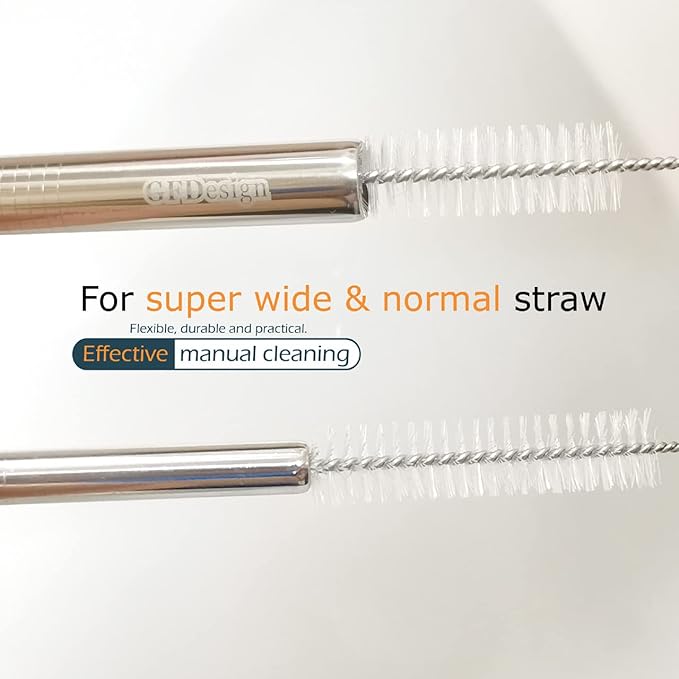Drinking Straw Cleaning Brushes Set 17" Extra Long 1/2" Extra Wide Pipe Tube Cleaner Nylon Bristles Stainless Steel Handle - 17" x 1/2" (12 mm) - Set of 4
