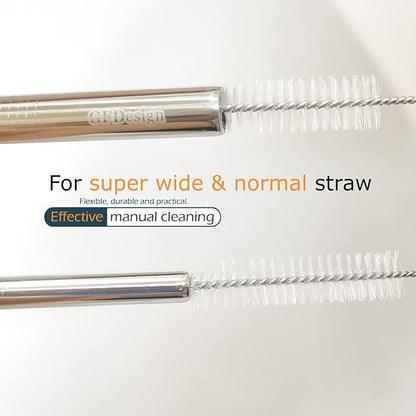 Drinking Straw Cleaning Brushes Set 17" Extra Long 1/2" Extra Wide Pipe Tube Cleaner Nylon Bristles Stainless Steel Handle - 17" x 1/2" (12 mm) - Set of 4