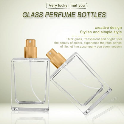 Enenes 8 Pack 30ml/1Oz Refillable Glass Perfume Bottles - Premium Square Gold Atomizer Spray Bottles, Leak-Proof Portable Empty Perfume Containers for Travel, Purse, Gym & Home Office Use