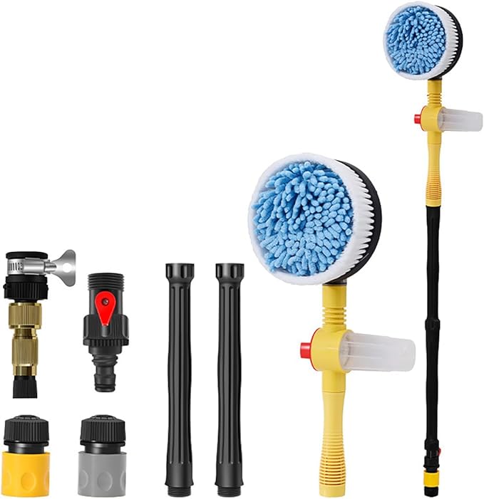 Auto Rotating Retractable Car Wash Brush, 360° Spin Car Mop Automatically Foams Car Wash Kit, Microfiber Car Cleaning Brush Detachable Car Washing Brush Cleaning Tool for Car RV Truck Garden