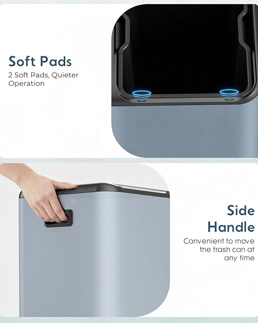 Arlopu 16Gal Dual Trash Can w/2 Built-in Box for Odor Control, Hands-Free Kitchen Garbage Bin, Recycle Waste Dustbin, Soft-Close Lid, 2 Buckets,Foot Pedal, Side Handle, Airtight,for Home (Haze Blue)