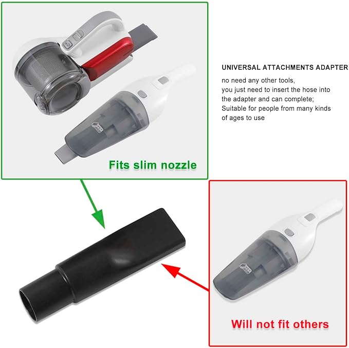 Attachments for BLACK+DECKER - Extendable Crevice Tool, Accessories Adapter, for Hand Vacuum Models with Slim Nozzle and Extendable Crevice - Fits Caliber (1.47" x 0.5")