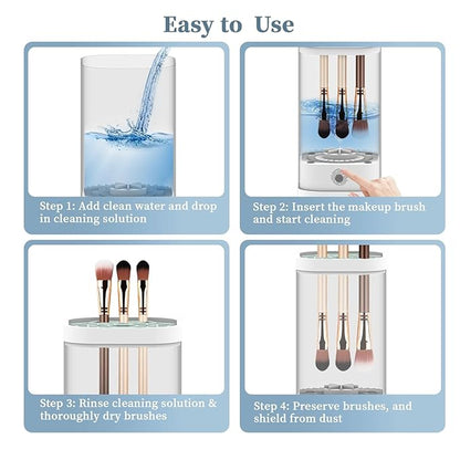 Electric Makeup Brush Cleaner Machine, 7000 RPM Deep Clean for All Make up Brush Types, Automatic Beauty Tool for Home & Travel, Ideal Gift for Women Wife Girlfriends (Transparent)