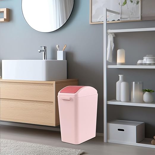 4.5 Gallon Trash Can with Swing Lid, Plastic Swing Top Trash Can (Pink)