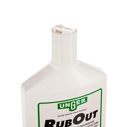 Unger Commercial RubOut Hard Water Stain Remover - 16 oz Professional Window and Glass Cleaner Solution - Removes Mineral Buildup, Rust, and Soap Scum for Clear Surfaces - RUB50