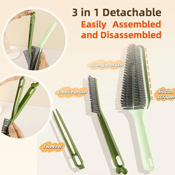 3-in-1 Detachable Crevice Cleaning Brush for Sinks, Faucets & Tile Grout, Multifunctional Narrow Gap Cleaner for Kitchen & Bathroom Dead Corners, Modern Aesthetic Detail Scrub Tool (2PCS)