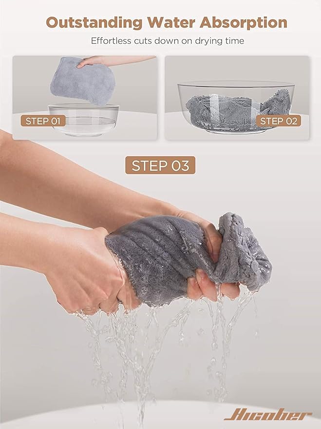 Hicober Microfiber Hair Towel, 3 Packs Hair Turbans for Wet Hair, Drying Hair Wrap Towels for Curly Hair Women Anti Frizz(Purple, Blue, Grey)