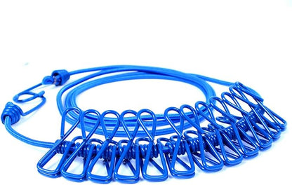ALINNA Retractable Portable Clothesline, Travel Clothesline with 12 Clothespins for Indoor Laundry Drying, Outdoor Camping Accessories (Blue)