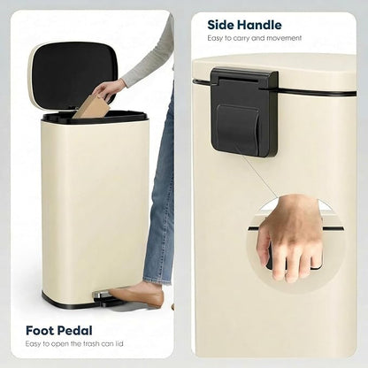 8 Gal Kitchen Trash Can, 30L Recycling or Garbage Bin, Brushed Stainless Steel Waste Basket, Soft&Quiet Close Dustbin, with Step-On Pedal, Removable Inner Bucket, for Home, Office, Living Room