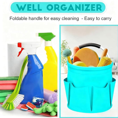 Cleaning Caddy for Cleaning Supplies,17L Cleaning Supply Caddy with Handle Foldable Cleaning Supplies Organizer Bucket Cleaning Products Organizers for Home, Garden (Lake Blue)