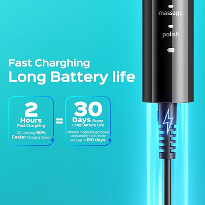COSLUS C30 Electric Toothbrush for Adults & Kids: 3 Intensities & 5 Modes for Effective Yet Gentle Ultra-Clean Feel, 2 Types of Head for Gentle & Daily Care, Travel Home Use, Black & Green, 2PCS