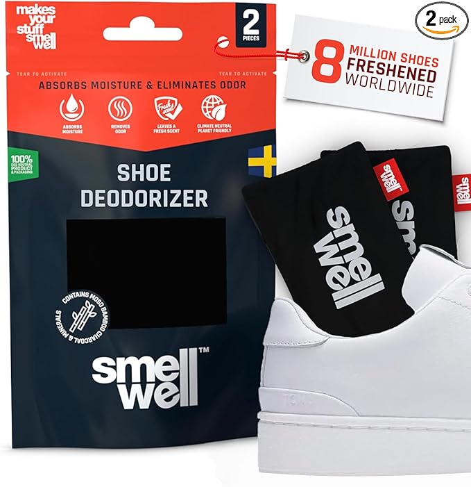 SmellWell - Scented Shoe Deodorizer Inserts - Odor Eliminators - Activated Bamboo Charcoal + Minerals - Natural Fresheners for shoes, bags, gloves - 2 x 1.8oz Original Size Black Zebra