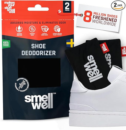 SmellWell - Scented Shoe Deodorizer Inserts - Odor Eliminators - Activated Bamboo Charcoal + Minerals - Natural Fresheners for shoes, bags, gloves - 2 x 1.8oz Original Size Black Zebra