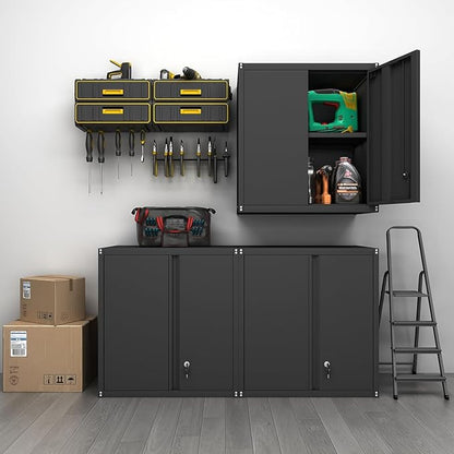 GREATMEET Locking Metal Wall Cabinets for Garage, Garage Cabinets Wall Mount, Steel Floating Hanging Storage Cabinet with Doors and Adjustable Shelf for Utility Room