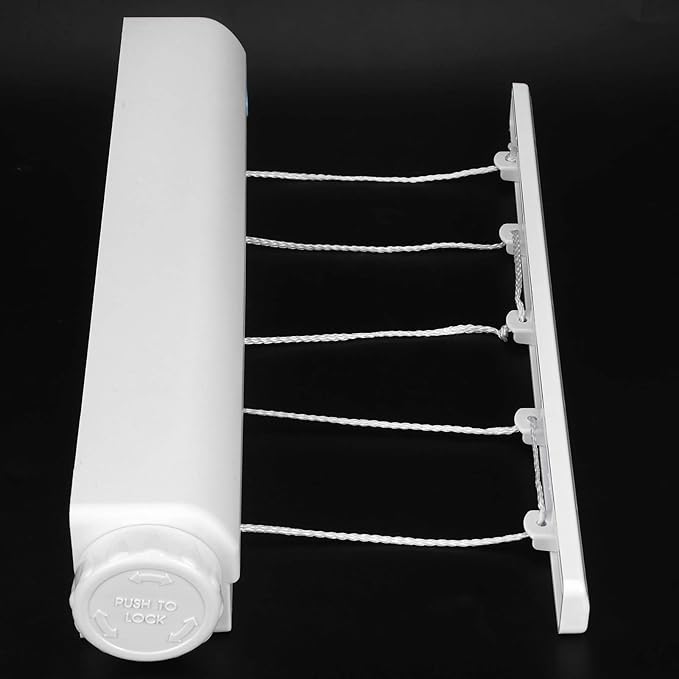 OUKENS Retractable Clothesline, Automatic 5 Ropes Telescopic Indoor Outdoor Wall Mounted Drying Rack with Hook, Expandable up to 12.3 ft, Punch Installation