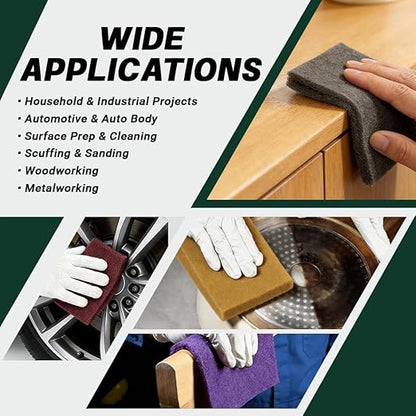 6" x 9" Scuff Pad Variety 10 Pack – Multi-Grit Non-Woven Hand Pads for Scuffing, Scouring, Sanding, Cleaning, Blending, & Surface Prep – Reusable Aluminum Oxide Abrasive Pads