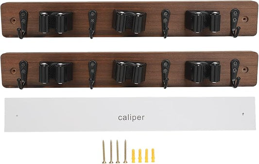 2pcs Broom Holder Wall Mount, Mop and Broom Holder Wall Mounted Organizer Mop and Broom Storage Tool Rack with 3 Rolling Clips and 4 Hooks