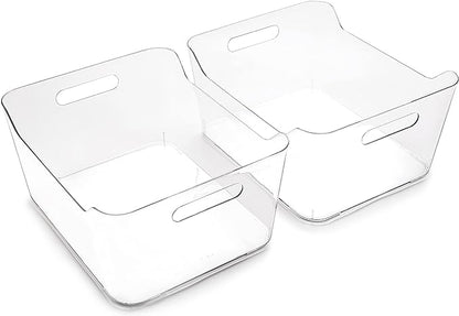 BINO | Plastic Storage Bins, X-Large - 2 Pack, Clear | THE SOHO COLLECTION | Pantry Organizers and Storage Containers Fridge Organizer Bins Kitchen Cabinet Organizer Medicine Cabinet Organizer Bin