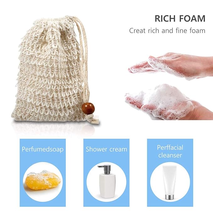 BUYGOO 30 Pack Soap Exfoliating Bag, Natural Soap Saver Hand Made Sisal Mesh Soap Bag Bar Soap Bag with Drawstring for Bath & Shower Use