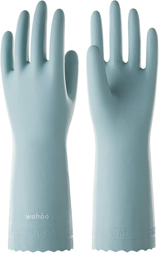 LANON Protection wahoo Skin-Friendly Dishwashing Cleaning Gloves, Dishwashing Kitchen Gloves with Cotton Flocked Liner, Non-Slip, Surf Spray, Large