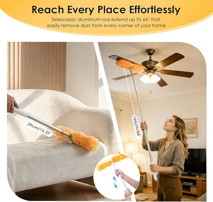 Extendable Duster Kit, 6 ft Telescoping Handle and 12 Disposable Microfiber Refills Pads, Dusters for Cleaning Ceiling Fan, Blind, Wall, Hard-to-Reach Areas