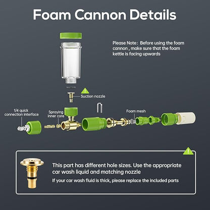 Foam Cannon for Pressure Washer with 1/4 Inch Quick Connector, Pressure Washer Foam Cannon with Rotating Nozzle，Easy to Use & Adjust, Creates Thick Foam-Green