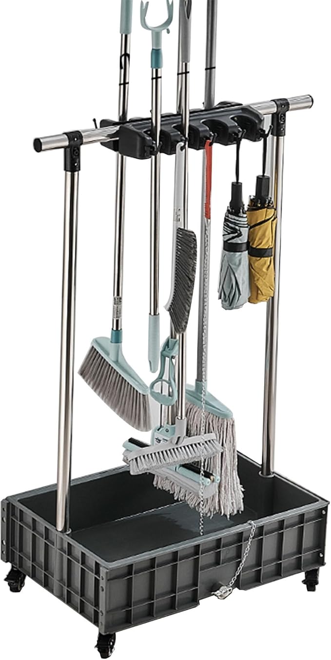 Mop and Broom Holder Cleaning Supplies Mop Bucket Garden Tool Organizer Cleaning Carts on Wheels Freestanding Broom Closet Storage Cabinet Mop Sink for Housekeeping Garage Restaurant ( Color : One col