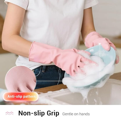 ThxToms 4 Pairs Reusable Natural Latex Dishwashing Gloves, 13" Long, 10 Mil Thick, Non-Slip Rubber Kitchen Cleaning Gloves, Multi-Color, Ideal for Household, Bathroom, Pet Care & Gardening, Medium