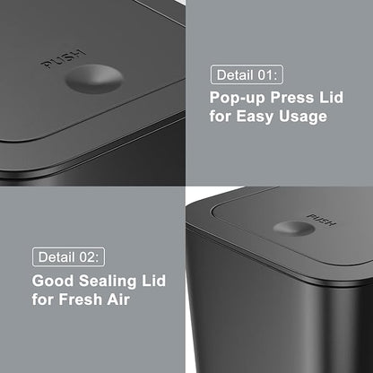 N. NETDOT 3 Pack 10 L/2.6 Gal Bathroom Trash Can with Lid, Small Kitchen Trash Bin with Press Type Lid, Black Trash Can/Slim Garbage Cans/Trash Bin/Waste Basket for Bathroom,Kitchen,Office,Bedroom