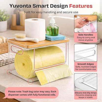 Trash Bag Dispenser with Front Opening, Stackable Garbage Bag Holder for Kitchen & Home, Fits 1 Gallon Bags, Includes Reusable Gloves, Adhesive Anti-Slip Pads & 15 Trash Bags–Large Organizer