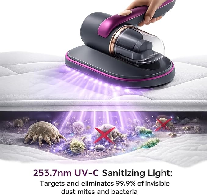 Mattress Vacuum Cleaner, Handheld UV Bed Vacuum Cleaner Effectively Clean Up Bed, Pillows, Cloth Sofas, Carpets and Ther Fabric Surfaces
