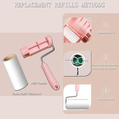 Lint Roller Remover with 180 Sheets, Pet Hair Remover Extra Sticky Roller Hair Dust Remover for Clothes, Furniture, Travel Household 1 Handle+3 Rollers Dog &Cat Hair Removal Pink