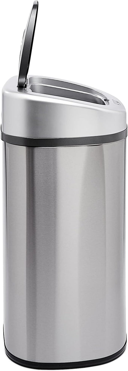 Amazon Basics Automatic Dual Compartment Trash Can with Lid, Hands-Free, Fingerprint Resistant, Odor Control, Stainless Steel, D-Shaped, 80 l, 2 Bins