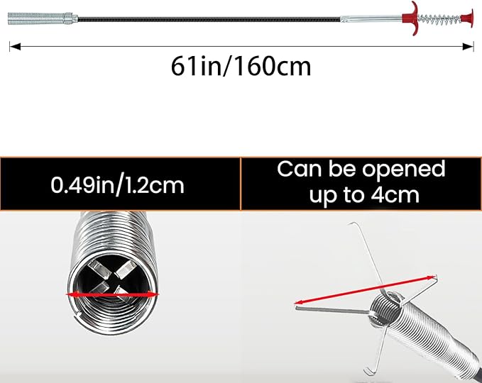 61 Inch Flexible Claw Drain Snake, Drain Clog Remover for Kitchen Bathroom Tub Toilet & Sewer Drain Cleaning