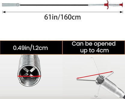 61 Inch Flexible Claw Drain Snake, Drain Clog Remover for Kitchen Bathroom Tub Toilet & Sewer Drain Cleaning