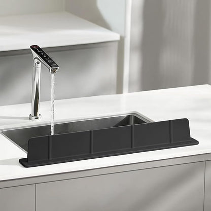 20Inch Silicone Sink Splash Guard with Strong Suction Cups, Flexible Kitchen Sink Splash Guard for Front of Sink, Easy to Clean Splash Guard for Kitchen & Bathroom (Black, 20.5''x2.8'')