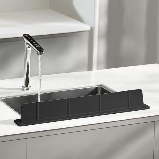 20Inch Silicone Sink Splash Guard with Strong Suction Cups, Flexible Kitchen Sink Splash Guard for Front of Sink, Easy to Clean Splash Guard for Kitchen & Bathroom (Black, 20.5''x2.8'')