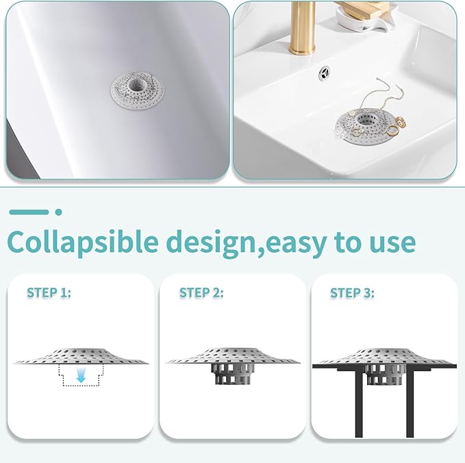 Aluvor Bathtub Drain Hair Catcher,Silicone Tub Hair Catcher Drain Protector,All-in-one Shower Hair Drain Catcher Strainer for 1.48'' to 1.76'' Regular Drains, 3PCS