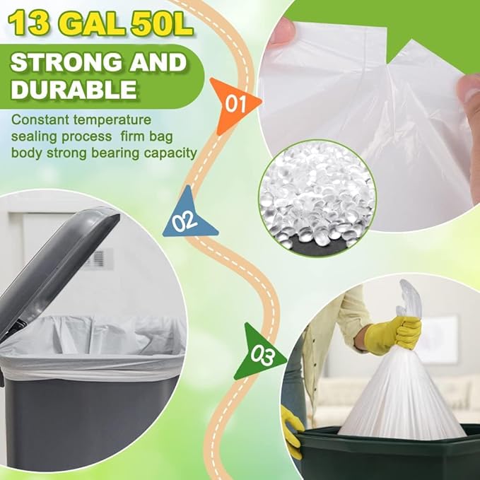 Tall Kitchen Trash Bags 13 Gallon Garbage Bags 50 Liters Plastic Trash Can Liners Waste Basket Bin Liners for Home Office Outdoor 160 Counts