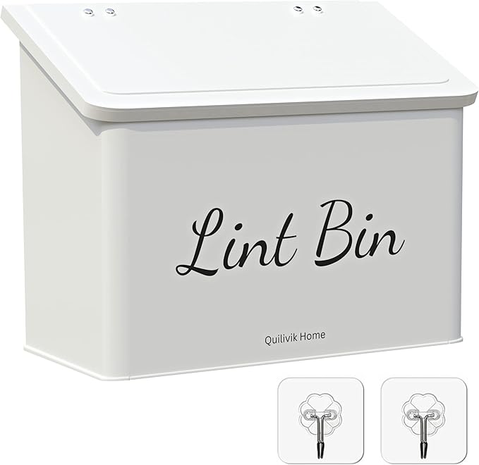 Metal Magnetic Lint Bin With Lid For Laundry Room Decor With Small Lint Holder Bin| Metal Box| Lint Holder Bins for Organzation (White, Small)