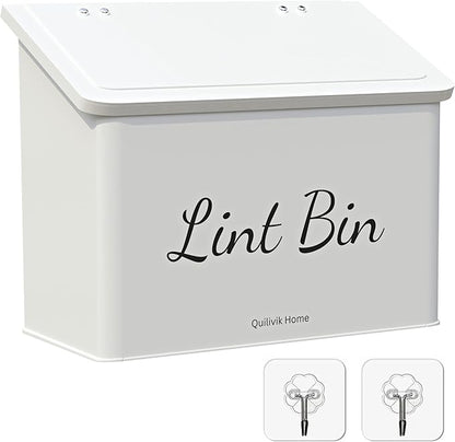 Metal Magnetic Lint Bin With Lid For Laundry Room Decor With Small Lint Holder Bin| Metal Box| Lint Holder Bins for Organzation (White, Small)