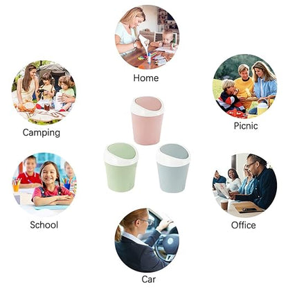 SITAKE 2 Pcs Plastic Mini Wastebasket Trash Can with 120 Trash Bags, Tiny Desktop Waste Garbage Bin with Swing Lid for Home, Office, Kitchen, Vanity Tabletop, Bedroom, Bathroom (Blue + Green)