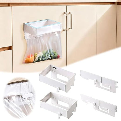 2 PCS Foldable Trash Bag Holder,Garbage Bag Holder,Hanging Waste Garbage Can Rack Magnetic Closure Waste Bag, Space Saving No Drill,for Cabinet Doors, Bathroom, Table Sides