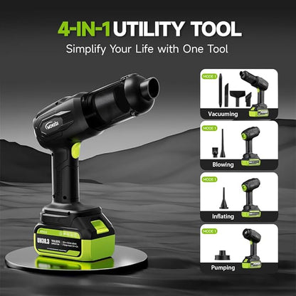 Handheld Car Vacuum Cordless, Portable Cars Vacuum Cleaner with High Power, Powerful 4-in-1 Hand Held Air Duster Fast Cleaning for Car,Home,Office,Pet Hair（Green）