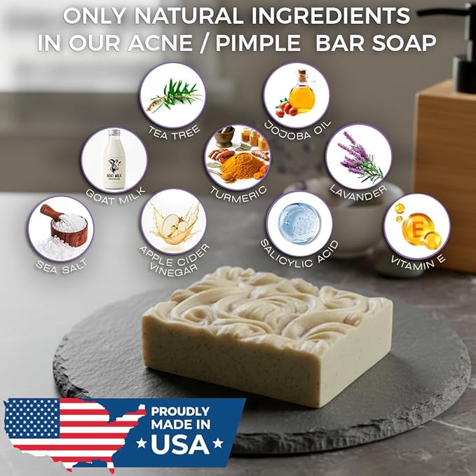Goat Milk & Turmeric Soap Bar for Face & Body | Salicylic Acid, Tea Tree Oil & Vitamin E | Helps Cleanse Pores, Control Oil & Even Skin Texture | Handmade 4 oz