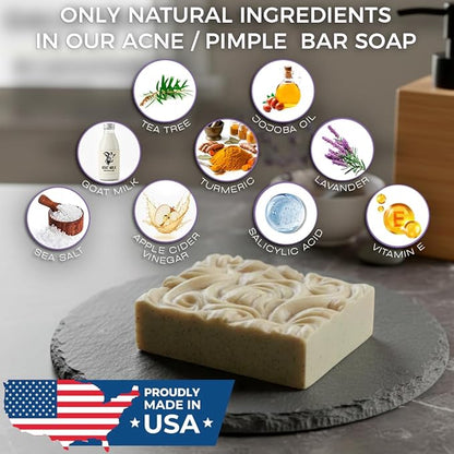 Goat Milk & Turmeric Soap Bar for Face & Body | Salicylic Acid, Tea Tree Oil & Vitamin E | Helps Cleanse Pores, Control Oil & Even Skin Texture | Handmade 4 oz