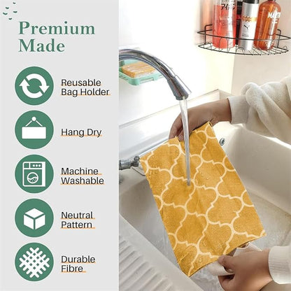 Plastic Bag Holder, Washable Grocery Bag Holder for Plastic Bags Storage Dispenser with Hanging Loop, Wall Mount Trash Bags Dispenser for Home Kitchen Cabinet