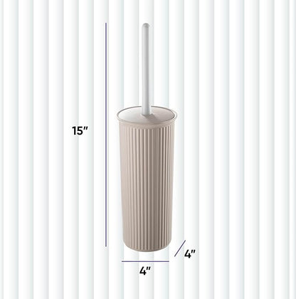 Superio Ribbed Collection - Decorative Plastic Toilet Bowl Brush and Holder Set, Taupe (1 Pack) Cleaner Scrubber for Bathroom